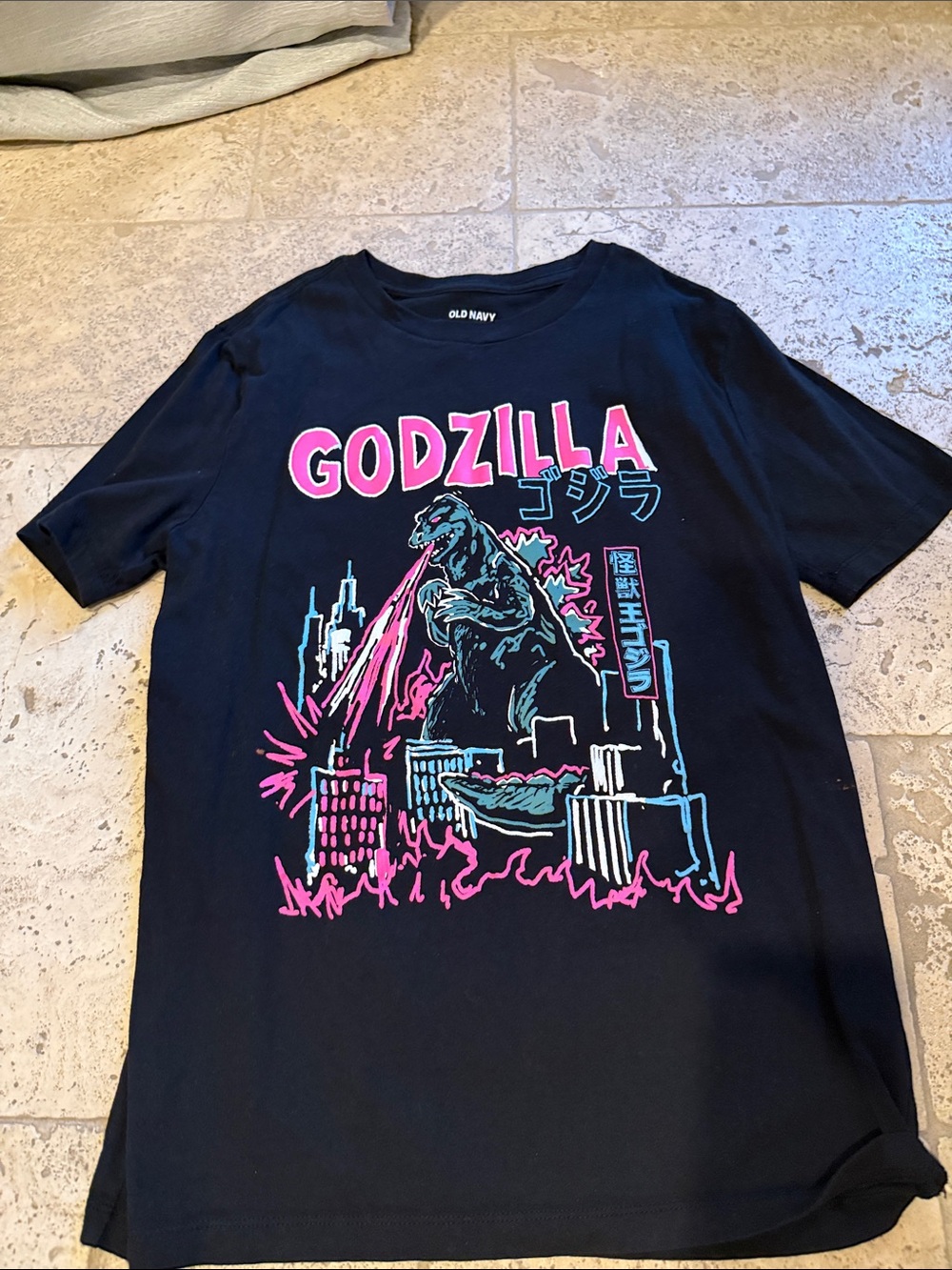 Old Navy Black T‑Shirt with Pink Graphic Lettering
